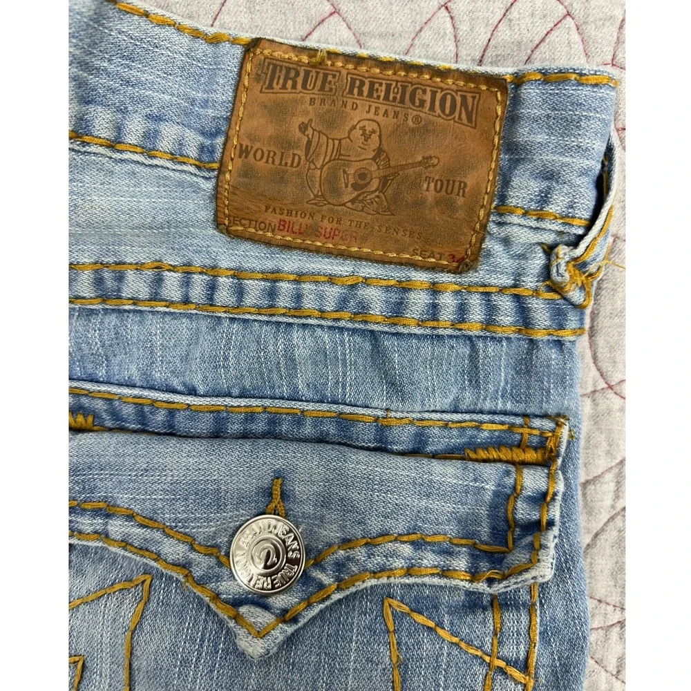 VTG USA True Religion Billy Super T Jeans Blue Light Wash Distressed / Mens 32